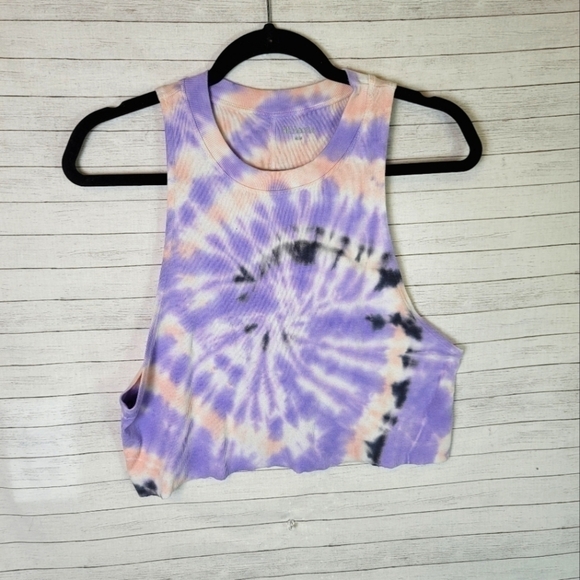 ALL ACCESS PURPLE & LIGHT ORANGE TIE DYE RIBBED CROP TOP, SZ MEDIUM - Picture 1 of 9